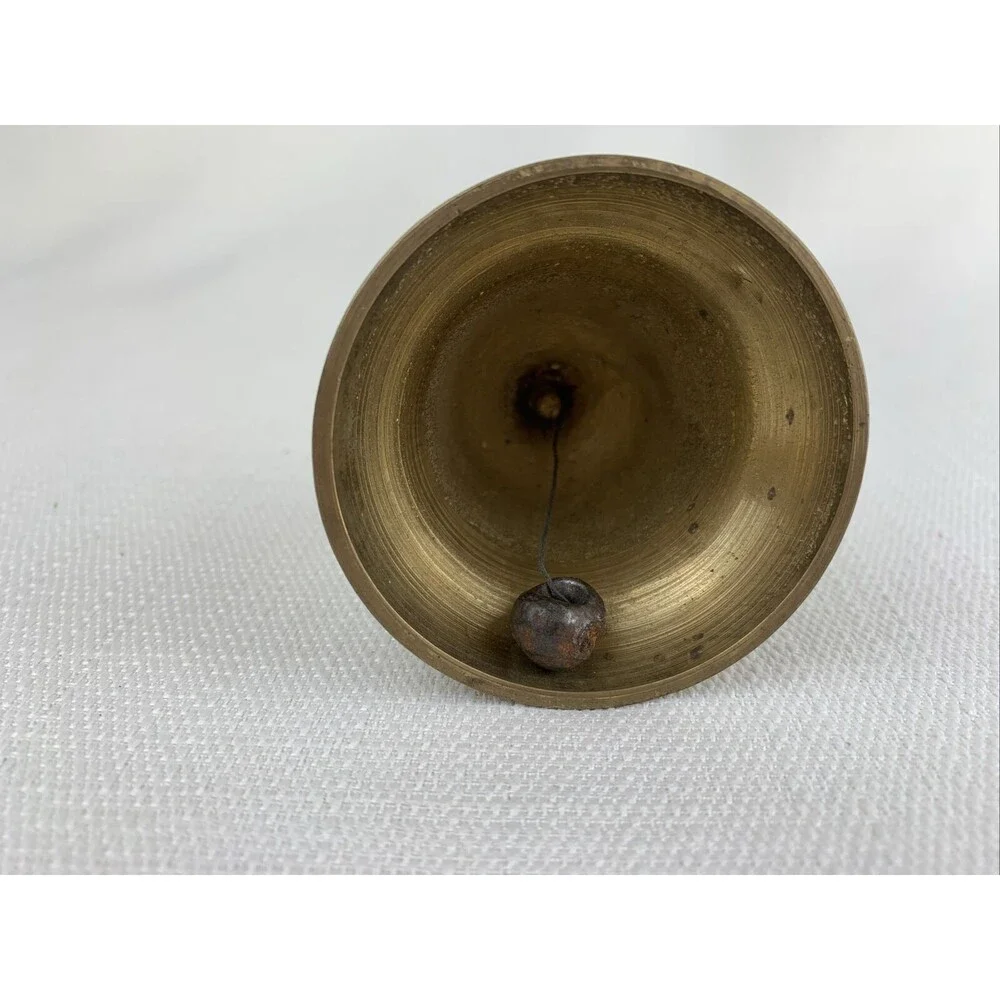 Vintage 6” Etched Brass Bell Made‎ In India Hand Bell Ringer Dinner Table